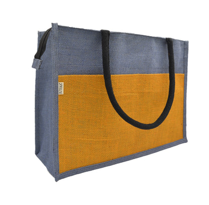 Vibrant Jute Tote Bag – Blue & Mustard