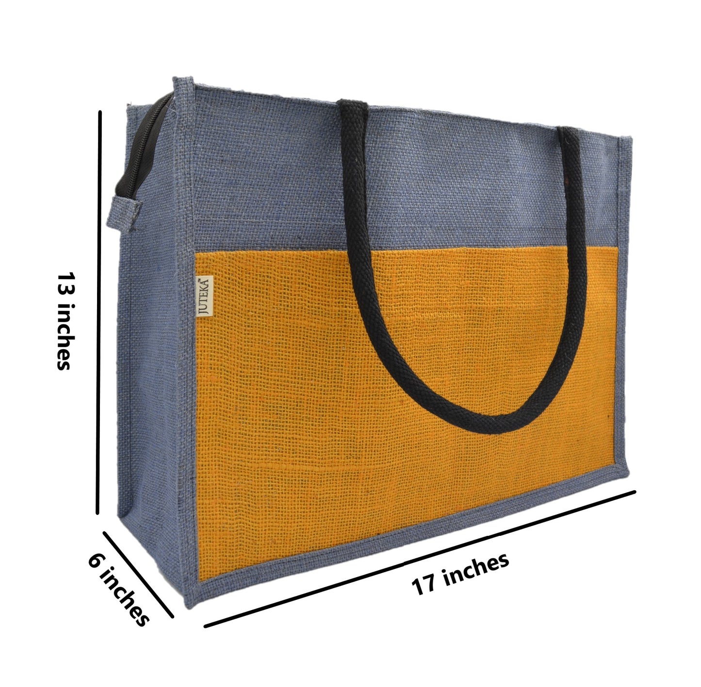 Vibrant Jute Tote Bag – Blue & Mustard