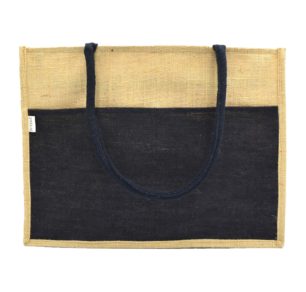 Vibrant Jute Tote Bag – Black & Natural Beige