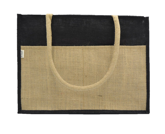 Vibrant Jute Tote Bag – Black & Natural Beige