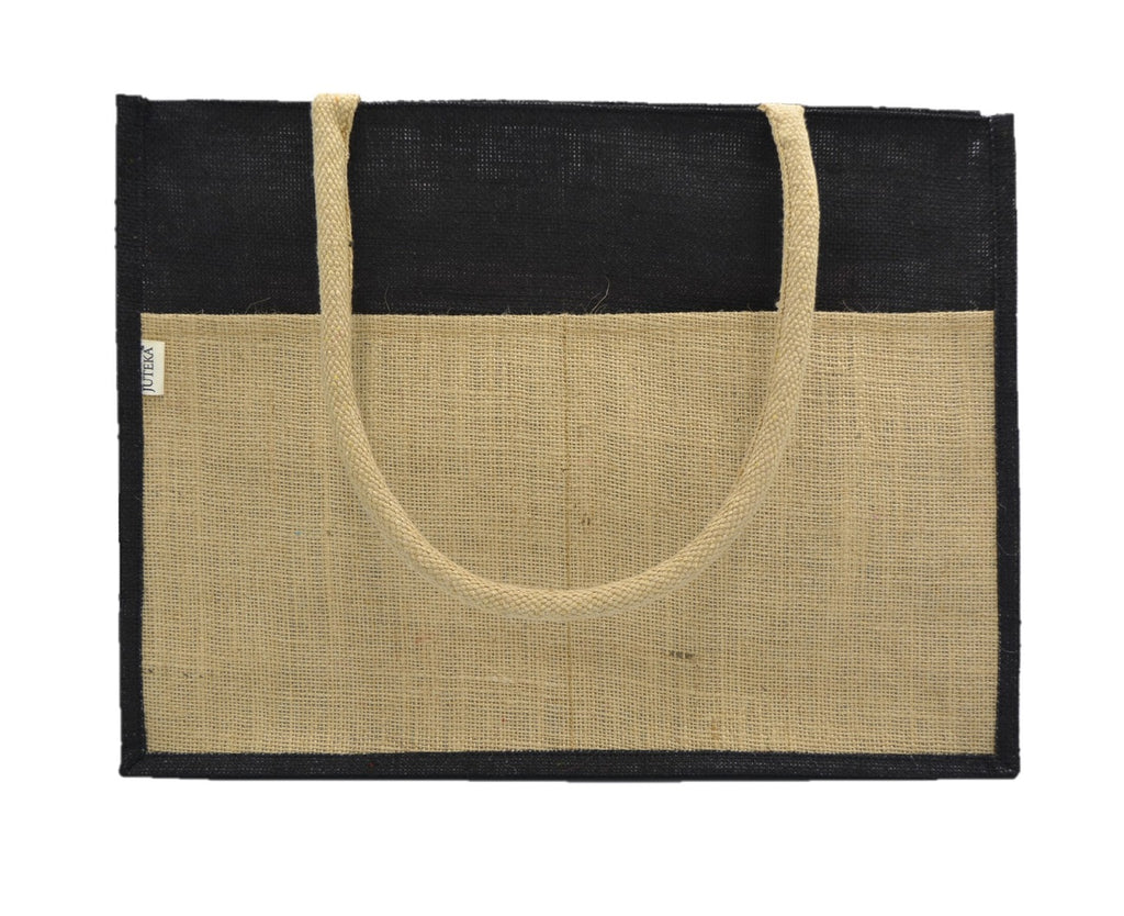Vibrant Jute Tote Bag – Black & Natural Beige