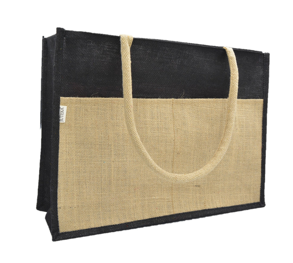 Vibrant Jute Tote Bag – Black & Natural Beige