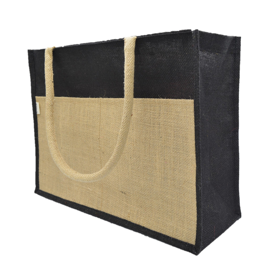 Vibrant Jute Tote Bag – Black & Natural Beige