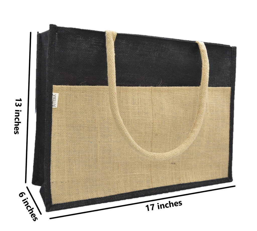 Vibrant Jute Tote Bag – Black & Natural Beige