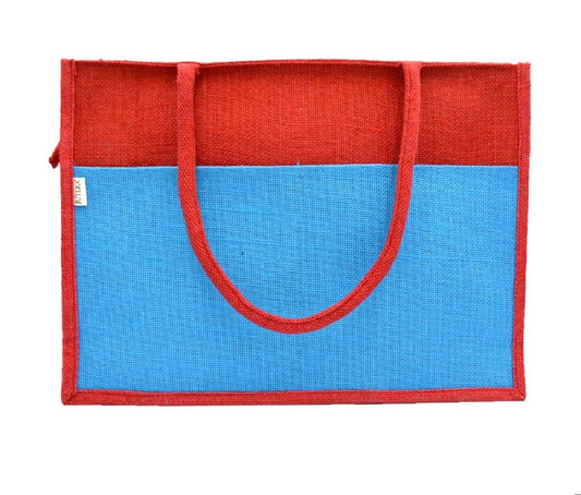 Vibrant Jute Tote Bag – Red & Blue