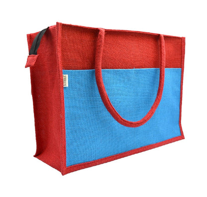 Vibrant Jute Tote Bag – Red & Blue