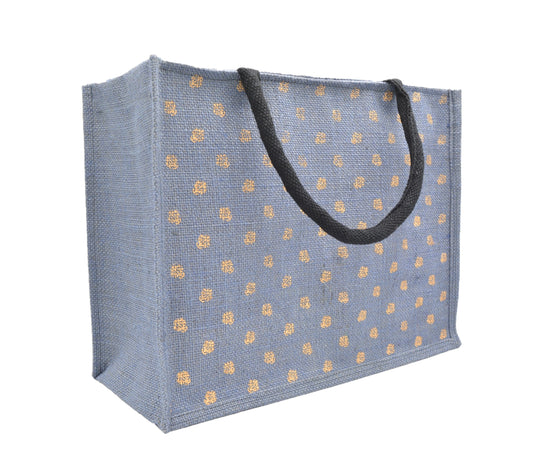 Jute Tote Bag (Gold Polka Dots)