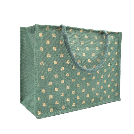 Jute Tote Bag (Gold Polka Dots)