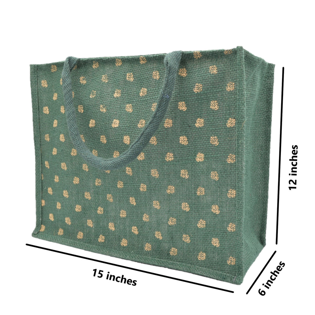 Jute Tote Bag (Gold Polka Dots)