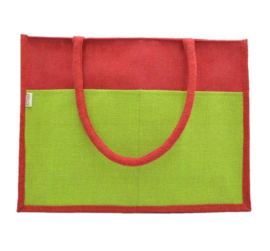 Vibrant Jute Tote Bag - Red & Green