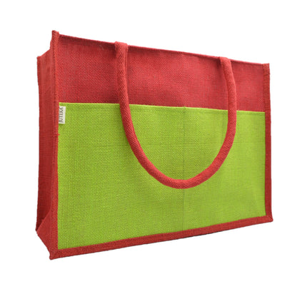 Vibrant Jute Tote Bag - Red & Green