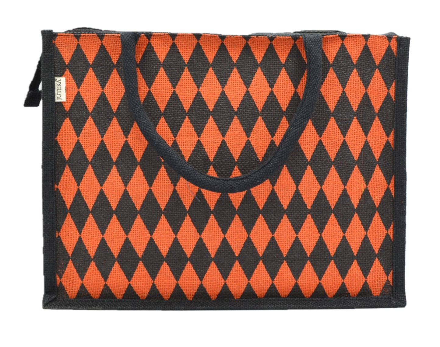 Diamond Pattern Jute Tote Bag