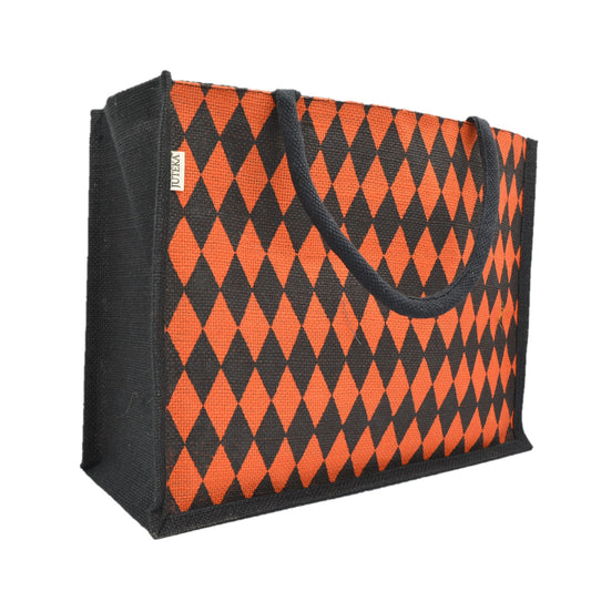Diamond Pattern Jute Tote Bag