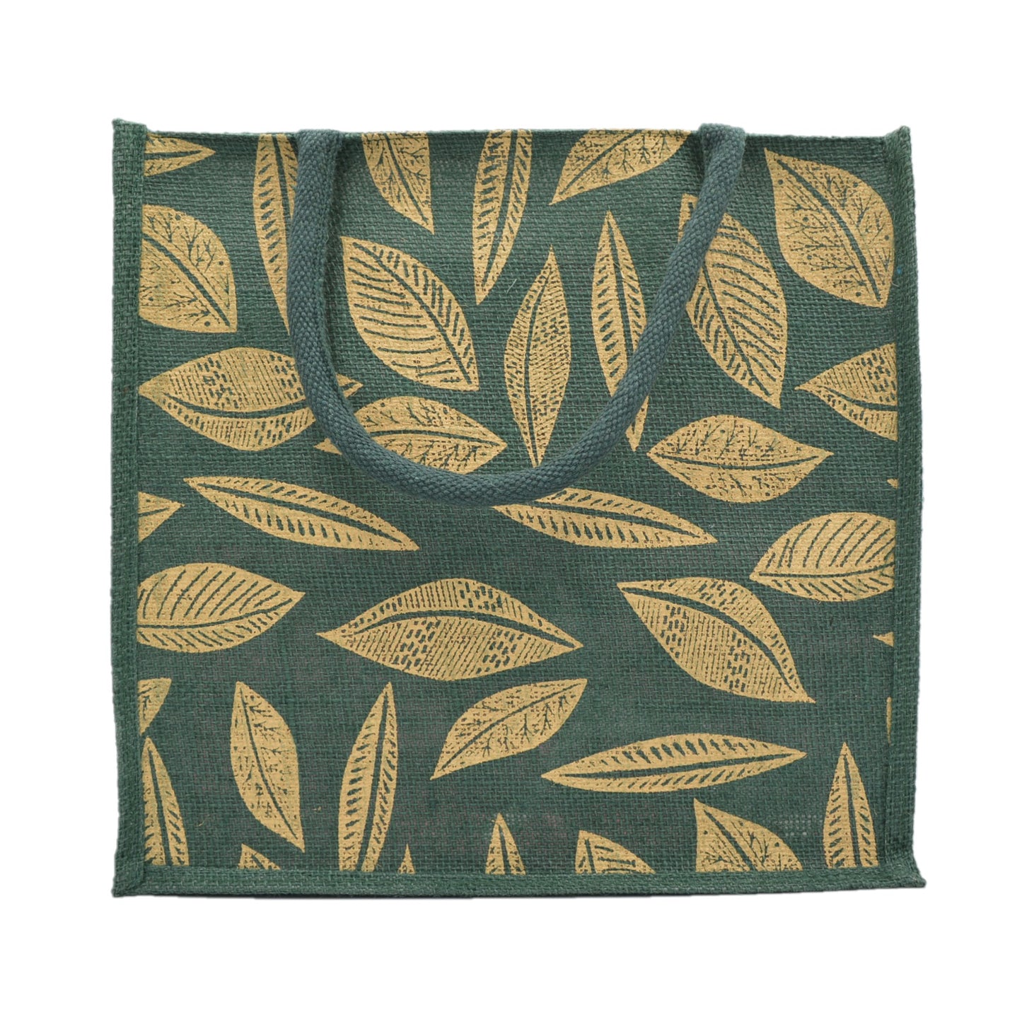 Green Jute Tote Bag – Elegant Leaf Print