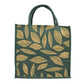 Green Jute Tote Bag – Elegant Leaf Print