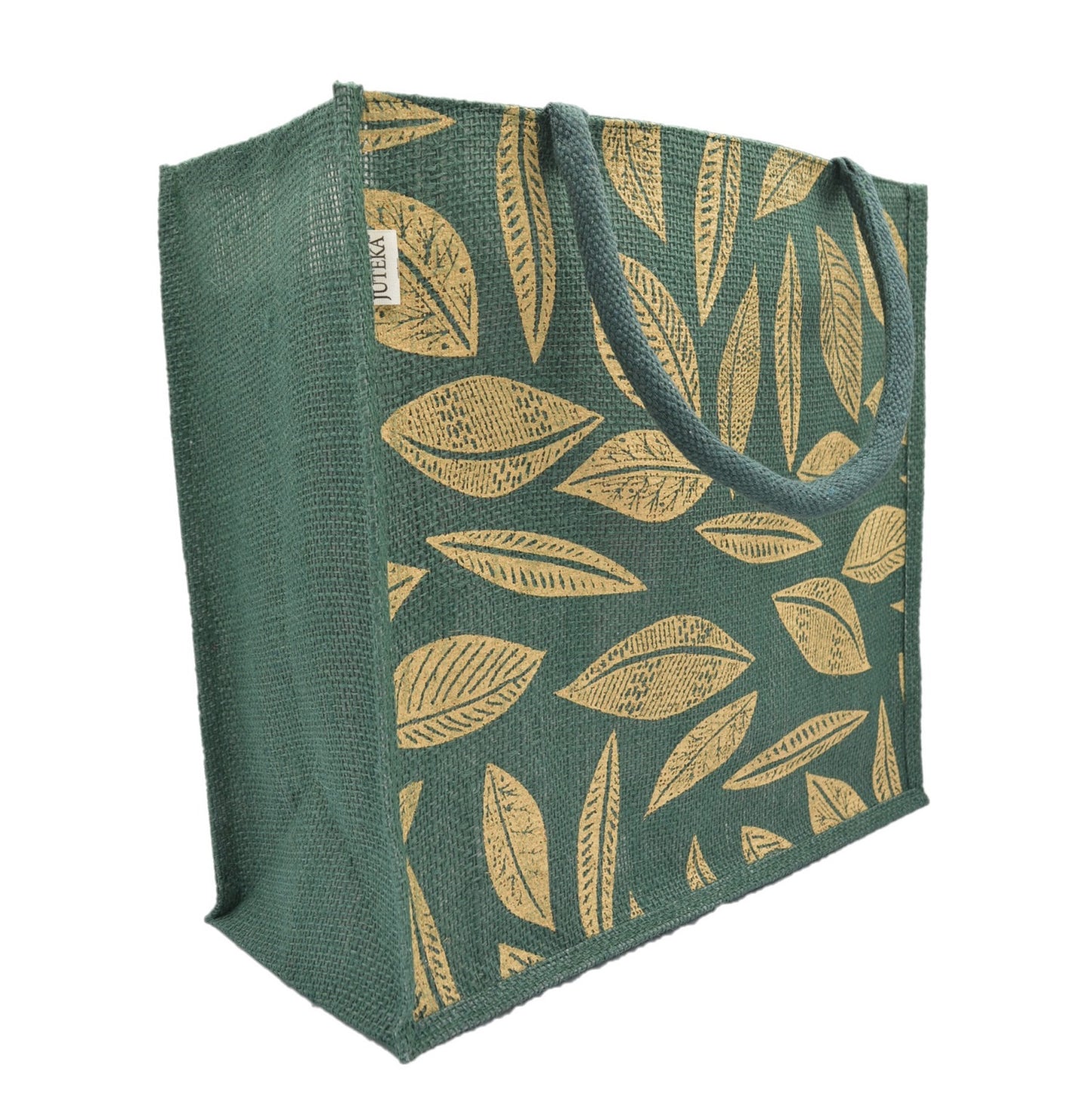Green Jute Tote Bag – Elegant Leaf Print
