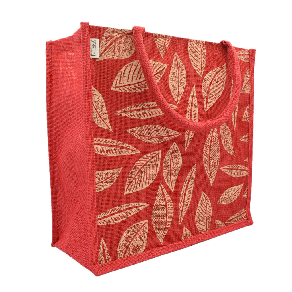 Gold Leaf-Print Jute Tote Bag
