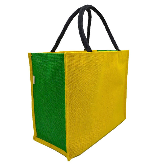 Dual-Tone Jute Tote Bag – Green & Yellow