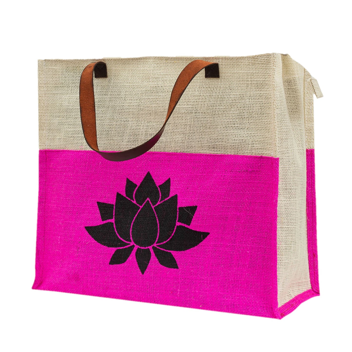Green Jute Tote with Lotus Print