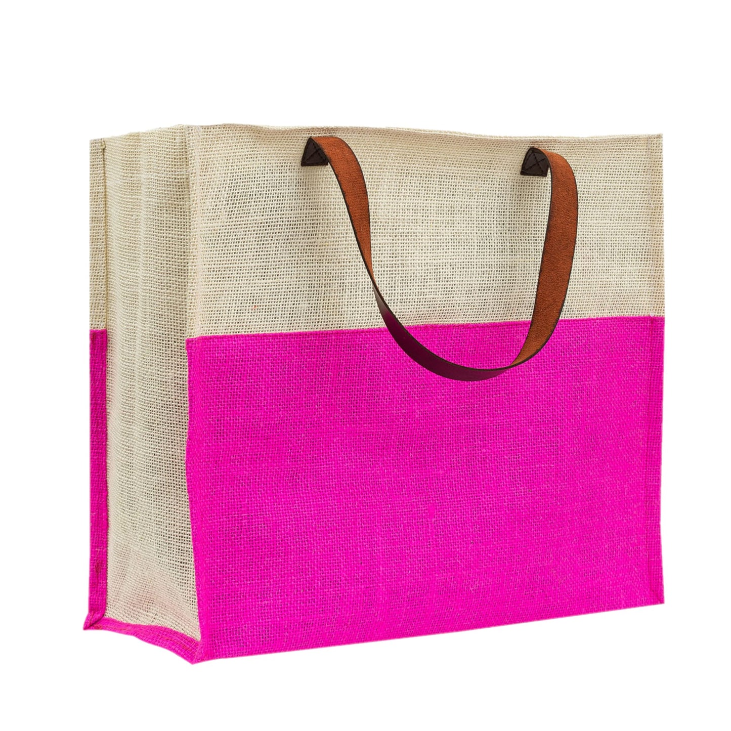 Two-Tone Jute Tote Bag with Lotus Print