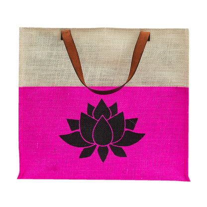 Two-Tone Jute Tote Bag with Lotus Print