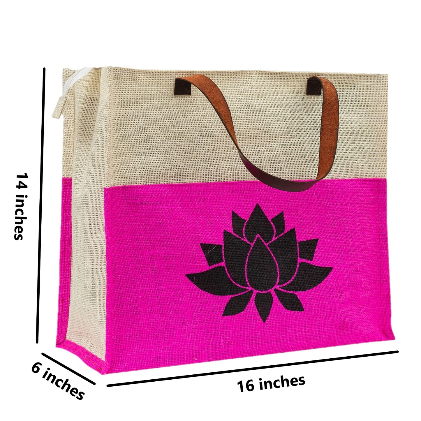 Two-Tone Jute Tote Bag with Lotus Print