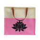 Two-Tone Jute Tote Bag with Lotus Print