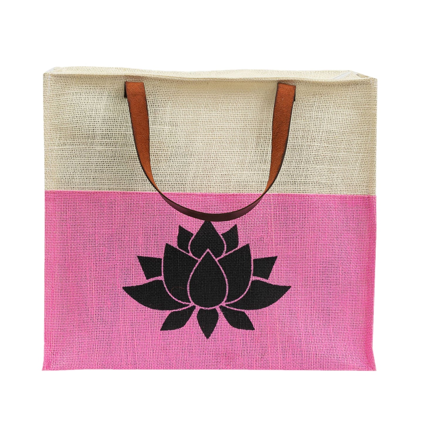 Two-Tone Jute Tote Bag with Lotus Print