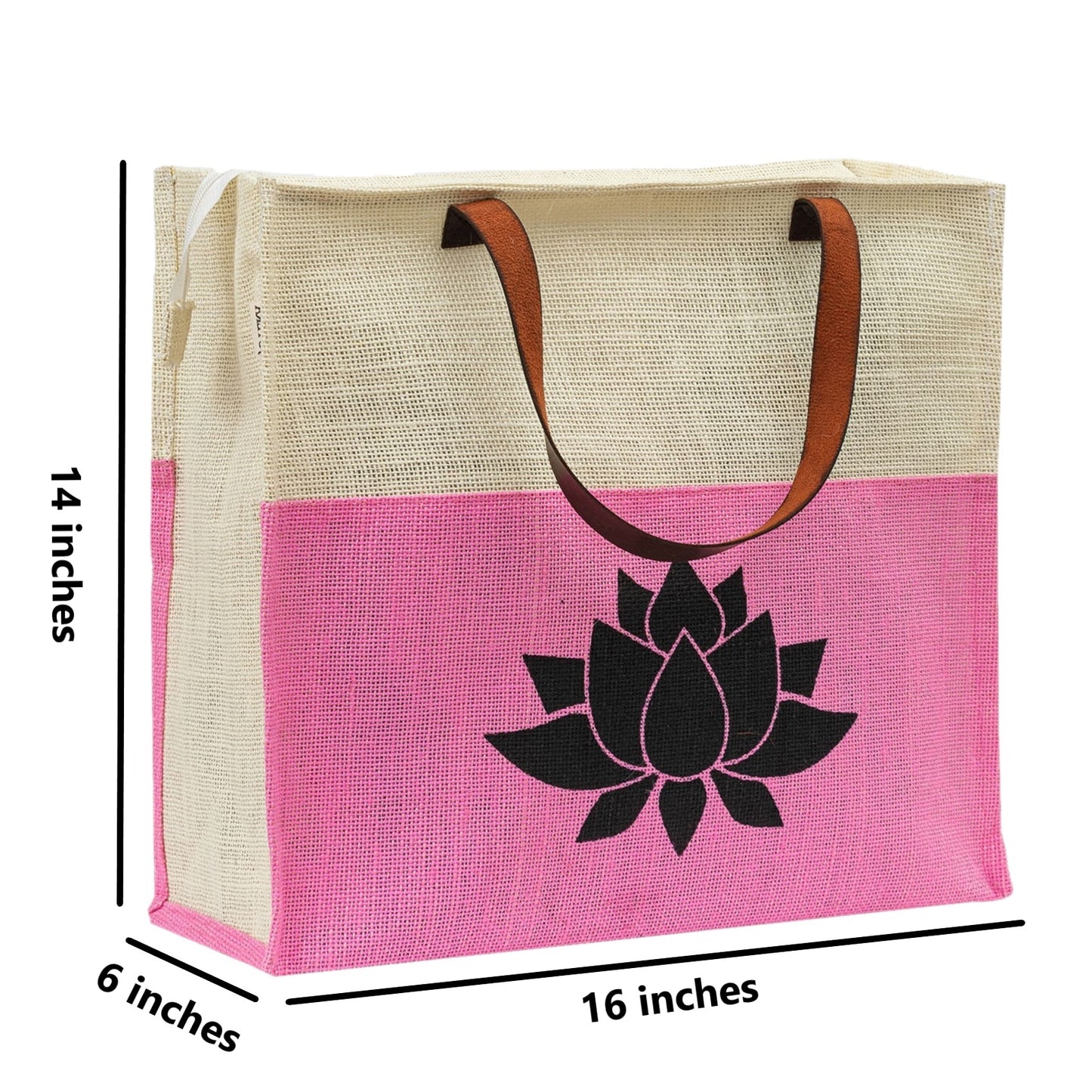 Two-Tone Jute Tote Bag with Lotus Print