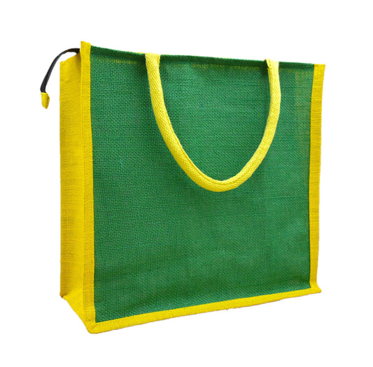 Dual-Tone Jute Tote Bag –  Green & Yellow