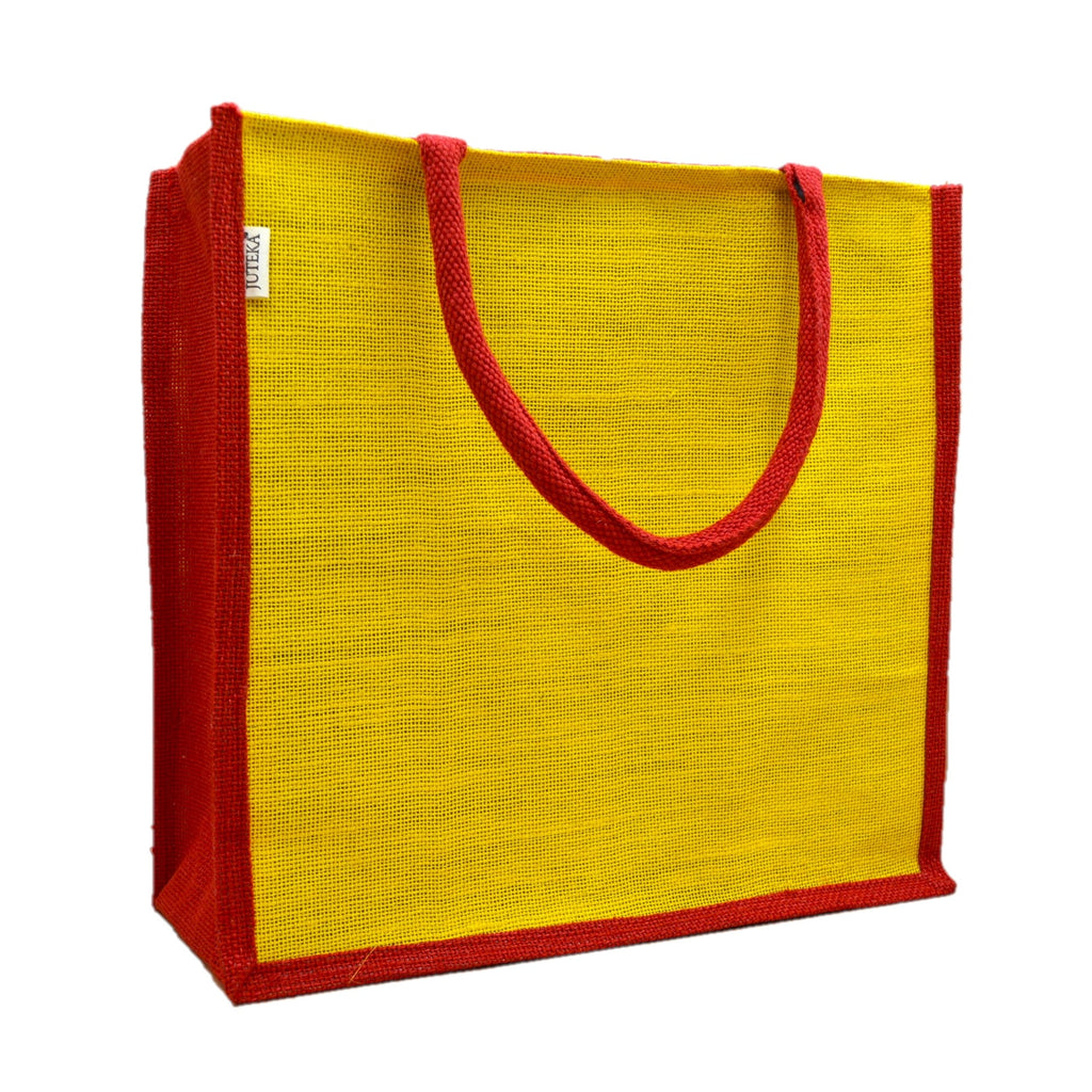 Dual-Tone Jute Tote Bag –  Yellow & Red