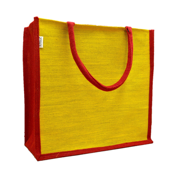 Dual-Tone Jute Tote Bag –  Yellow & Red