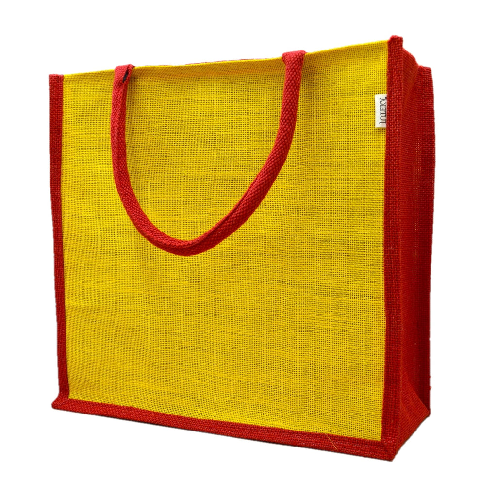 Dual-Tone Jute Tote Bag –  Yellow & Red
