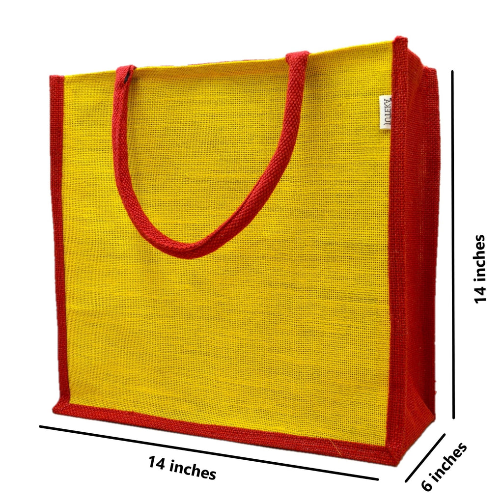 Dual-Tone Jute Tote Bag –  Yellow & Red