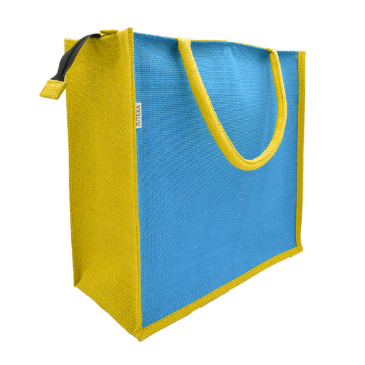 Dual-Tone Jute Tote Bag –  Blue & Yellow