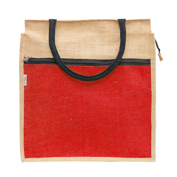 Jute Tote Bag with White Zipper Pocket